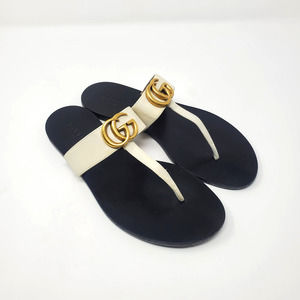 Gucci Marmont Double G Thong Flip Flop Sandals Leather White Size EU38.5/US8.5